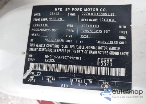 2012 Ford Transit Connect Xl from USA, damaged, VIN NM0LS7AN9CT112161